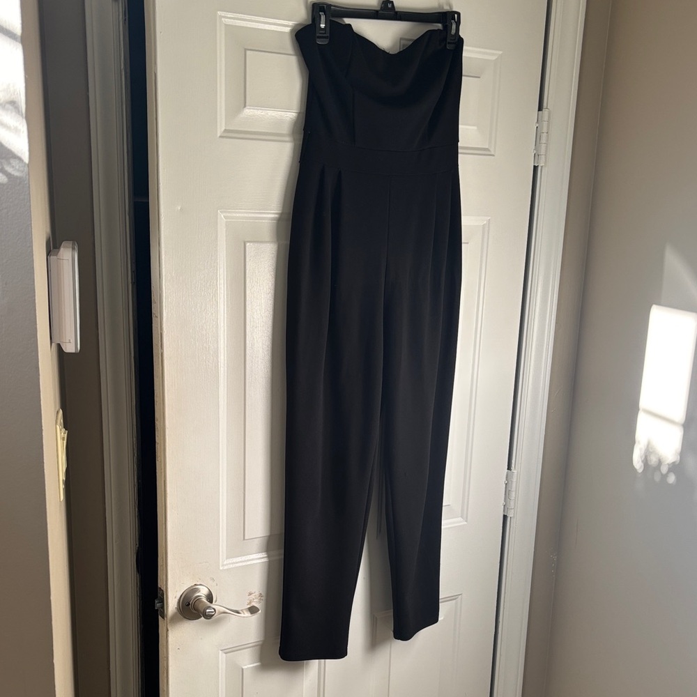 Fashion Nova Black Strapless Wide-Leg Jumpsuit
